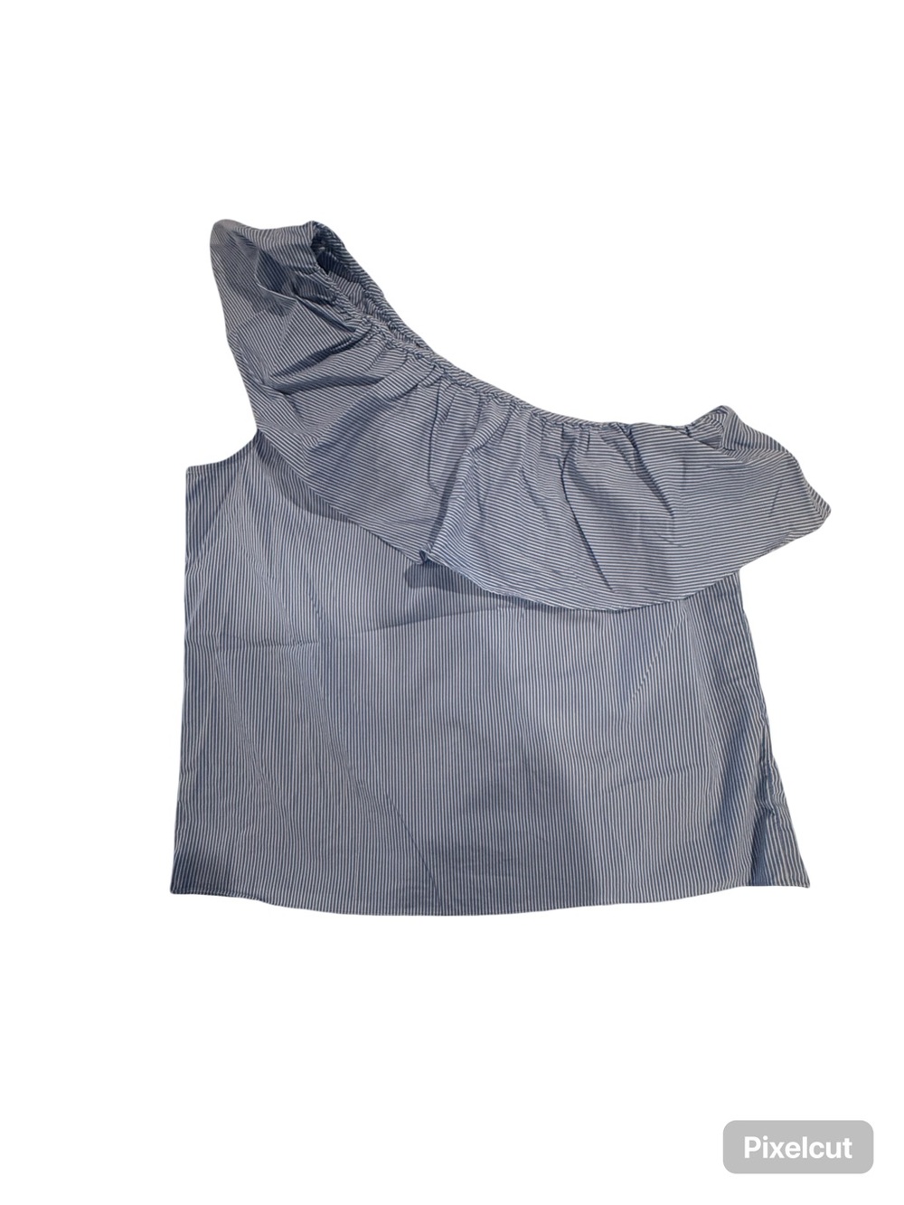 STATE One-Shoulder Ruffle Tank in Light Blue Stripe